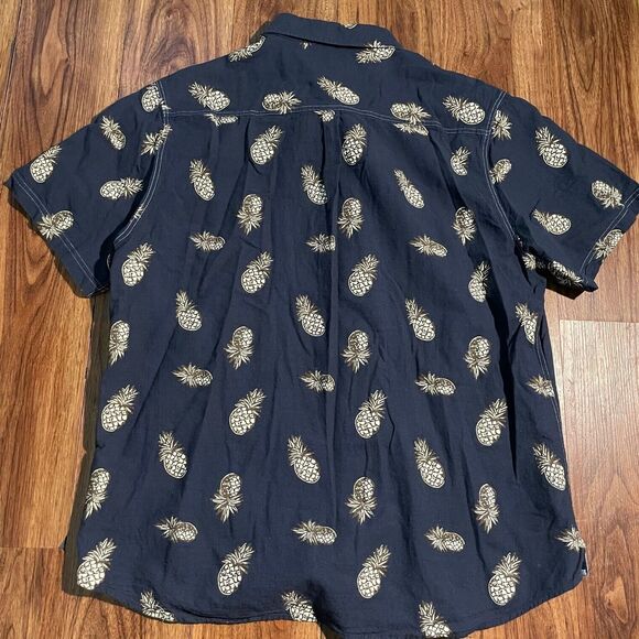 Carbon 2 Cobalt Button Up Short Sleeve Shirt Men XL Blue Pineapples Linen Cotton - Picture 4 of 6